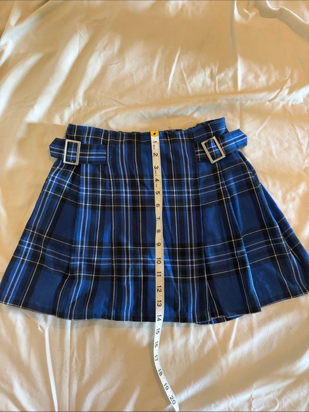 Justice Blue Plaid Pleated Mini Skirt with Buckle Straps